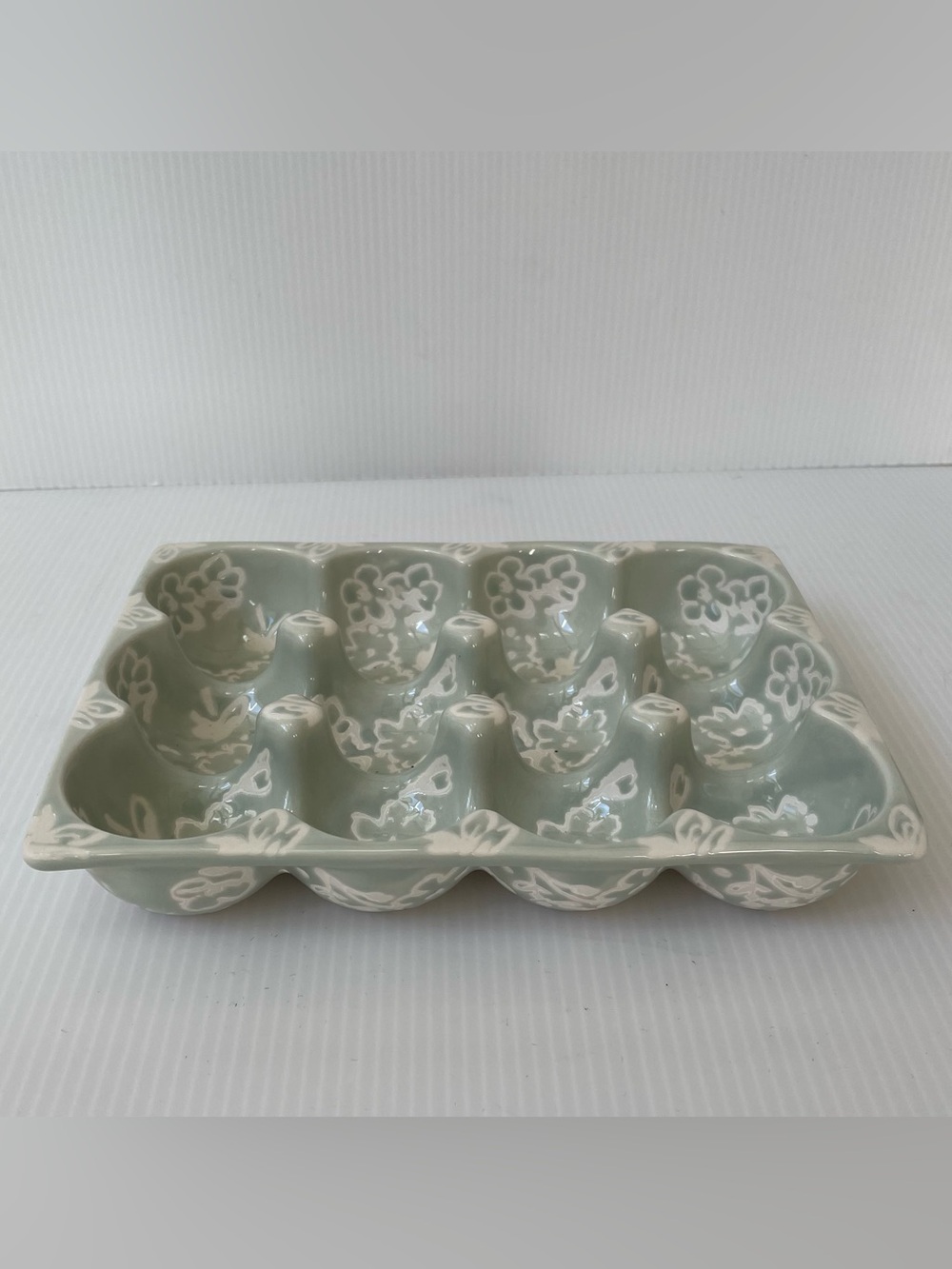 Anthropologie Countryside Egg Crate Crackle Glazed Stoneware 1/2 Dozen Green NWT